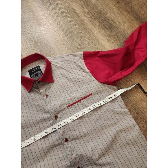 Karbon Roll Tab Sleeve Men's Slim Fit Large striped Cotton gray red Longsleeve - Picture 4 of 7